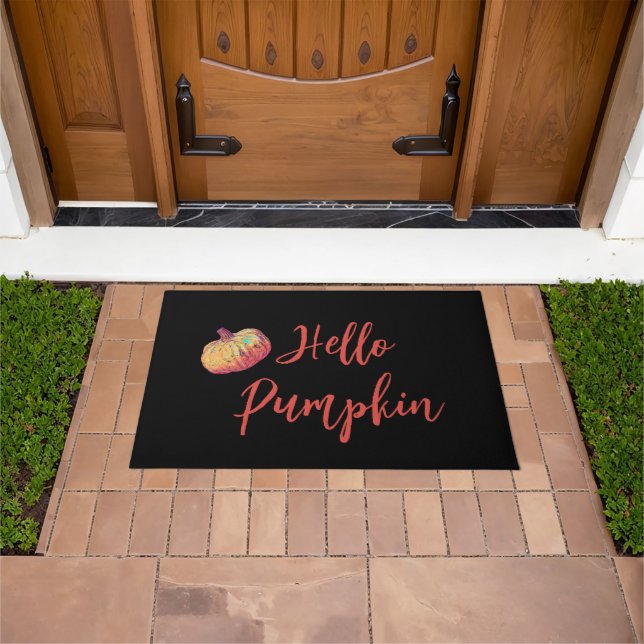 Hello Pumpkin Black Orange Fall Fußmatte (Außenbereich)
