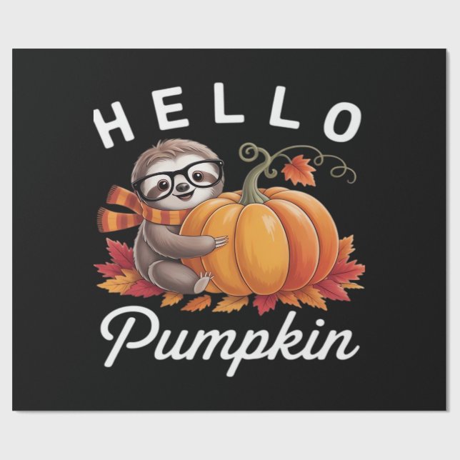 Hello Pumpkin - Cute Fall Sloth Autumn Leaves Foli Geschenkpapier (Flach)
