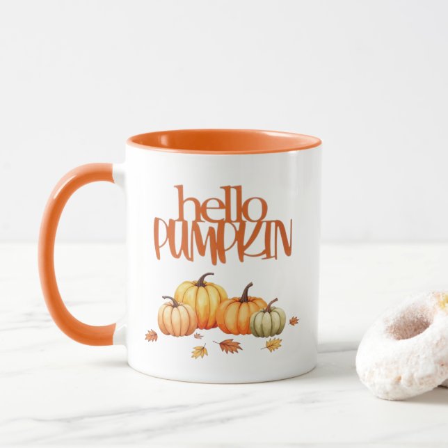 Hello Pumpkin Fall Coffee Tasse (Mit Donut)