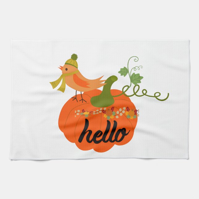 "Hello Pumpkin Fall Kitchtuch - Herbst Bauernhof Geschirrtuch (Horizontal)