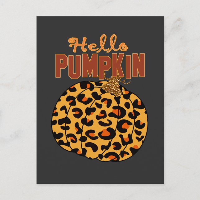Hello Pumpkin - Fall Leopard Print Postkarte (Vorderseite)