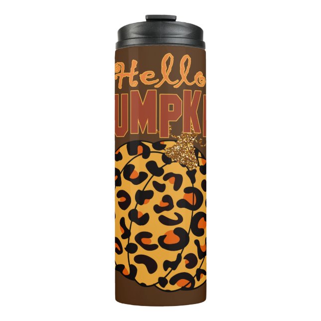 Hello Pumpkin - Fall Leopard Print Thermosbecher (Vorderseite)