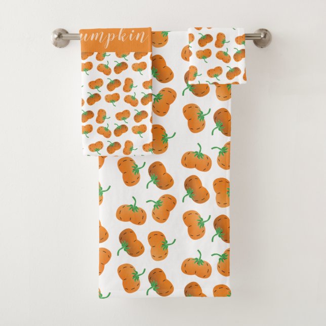 Hello Pumpkin Fall Pattern Orange Green Badhandtuch Set (Insitu)