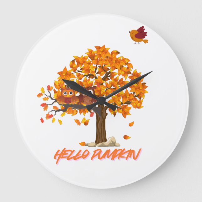 "Hello Pumpkin Fall Throw Kissen - Gemütliche Herb Große Wanduhr (Vorderseite)