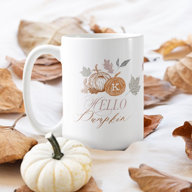 Hello Pumpkin Festivals Herbstlaub Monogram Kaffeetasse (Hello Pumpkin Festive Autumn Fall Leaves Monogram Coffee Mug)