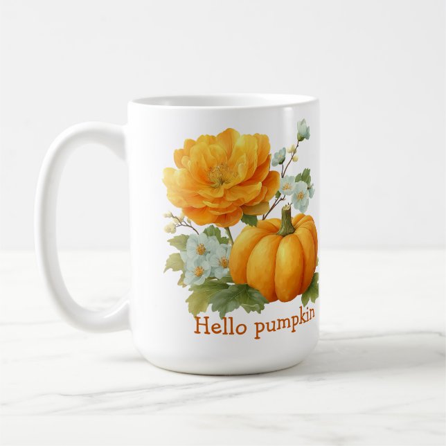 Hello Pumpkin Floral Halloween Design Kaffeetasse (Links)