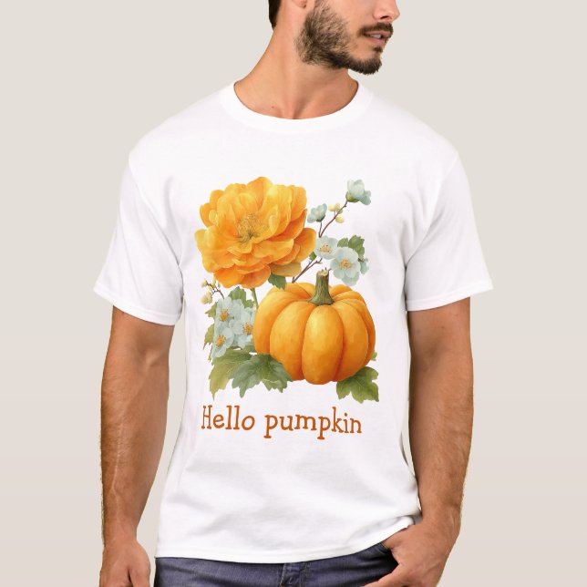Hello Pumpkin Floral Halloween Design T-Shirt (Vorderseite)