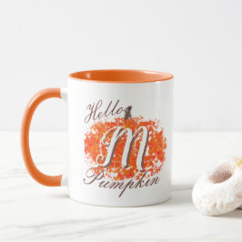 Hello Pumpkin Monogram Abstrakte Herbstlaub Tasse