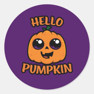 Hello Pumpkin Niedlich Halloween Jack-O-Lantern Runder Aufkleber