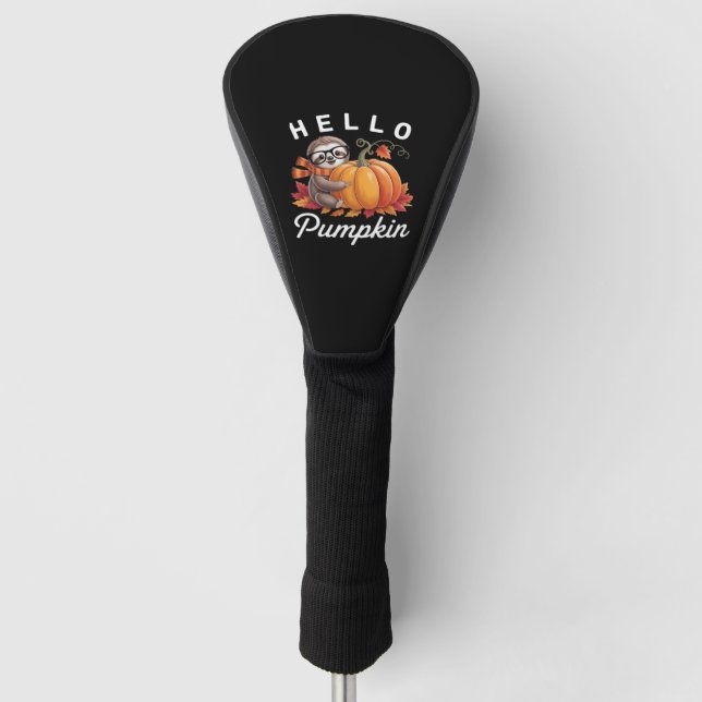 Hello Pumpkin - Niedlicher Fall Sloth Herbstleaves Golf Headcover (Vorderseite)