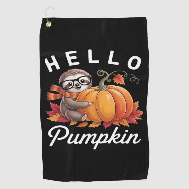 Hello Pumpkin - Niedlicher Fall Sloth Herbstleaves Golfhandtuch (Vorderseite)