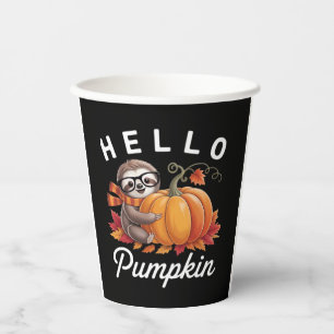 Hello Pumpkin - Niedlicher Fall Sloth Herbstleaves Pappbecher
