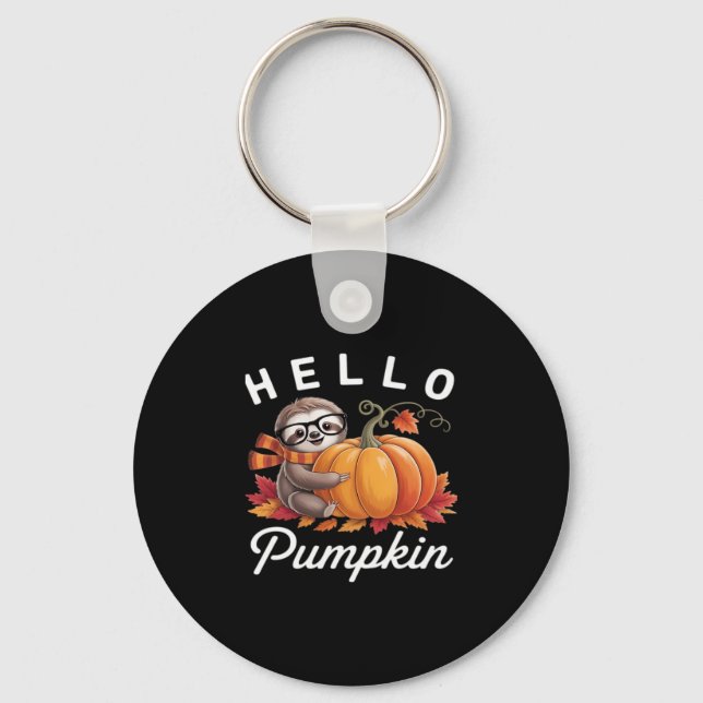 Hello Pumpkin - Niedlicher Fall Sloth Herbstleaves Schlüsselanhänger (Vorderseite)
