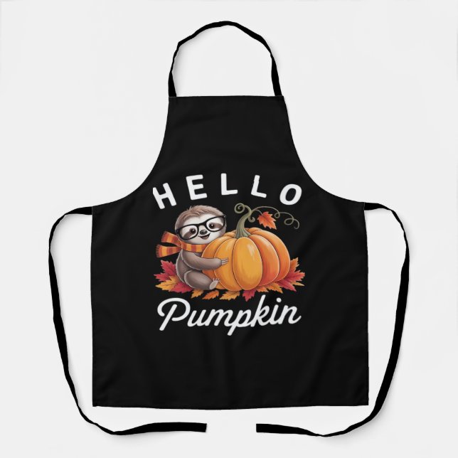 Hello Pumpkin - Niedlicher Fall Sloth Herbstleaves Schürze (Vorderseite)