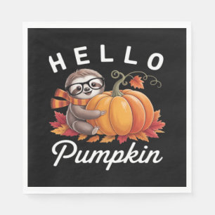 Hello Pumpkin - Niedlicher Fall Sloth Herbstleaves Serviette