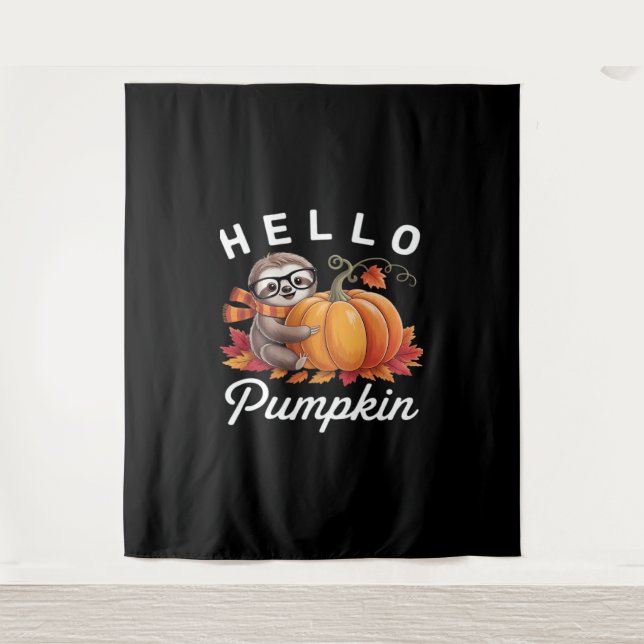 Hello Pumpkin - Niedlicher Fall Sloth Herbstleaves Wandteppich (Vorderseite)