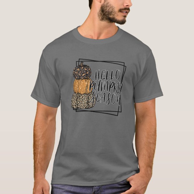 Hello Pumpkin Season Leopard Herbstsaison Liebhabe T-Shirt (Vorderseite)