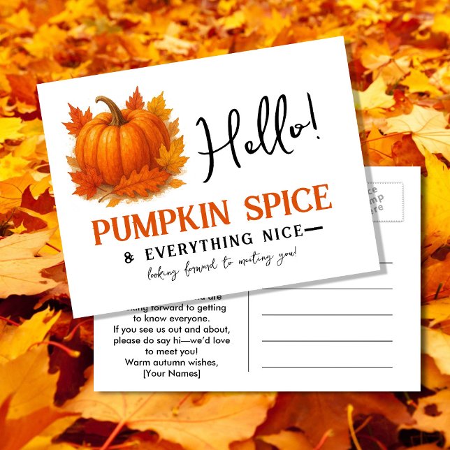 Hello Pumpkin Spice & Everything Nice Neighbour Ankündigungspostkarte (Von Creator hochgeladen)