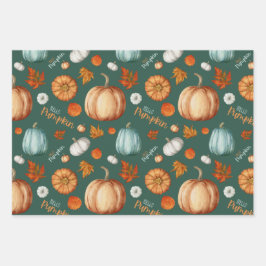 Hello Pumpkin Wrapping Paper Flat Sheet Set 3 Geschenkpapier Set