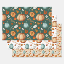 Hello Pumpkin Wrapping Paper Flat Sheet Set 3 Geschenkpapier Set