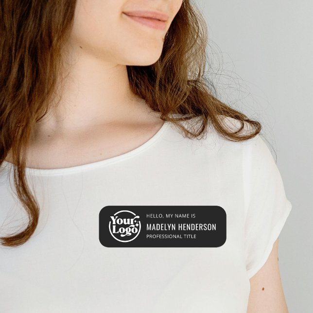 Hello Schwarz-weiß Company Logo Mitarbeiter Magnet Namensschild (Von Creator hochgeladen)