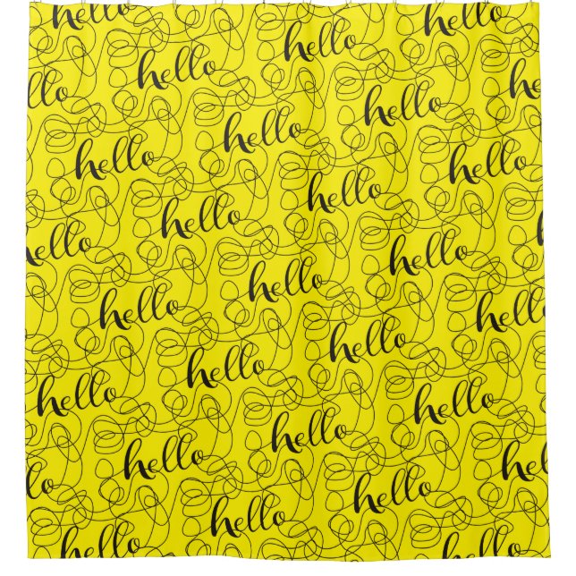 HELLO-schwarzes nahtloses Muster mit LINES Duschvorhang (Vorderseite)
