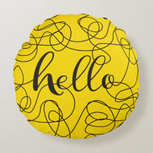 HELLO-schwarzes nahtloses Muster mit LINES Rundes Kissen