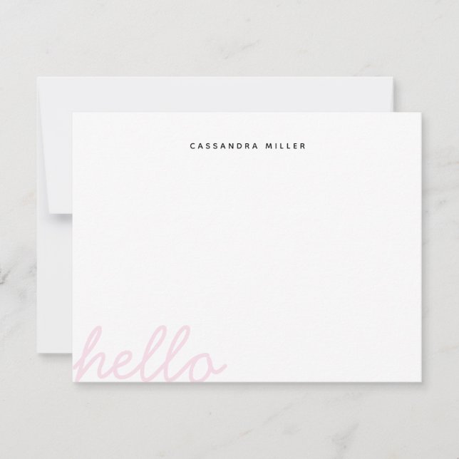 Hello Script Blush Pink Minimalistisch Personalisi Mitteilungskarte (Vorderseite)