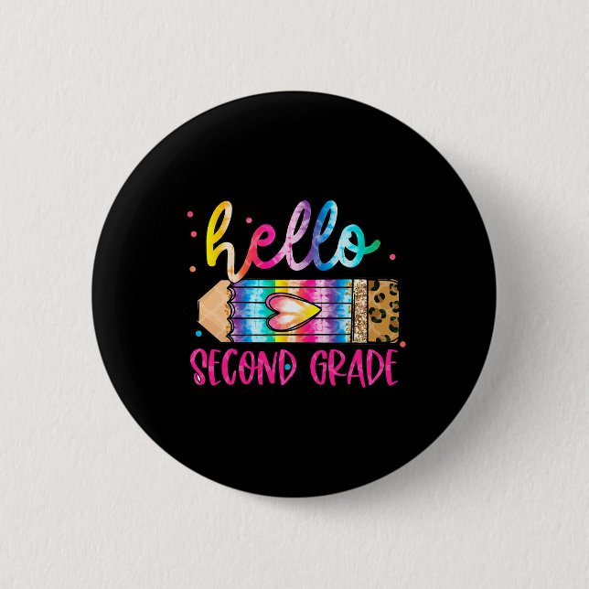 Hello Second Grade Leopard Gefärbte Krawatte Penci Button (Vorderseite)