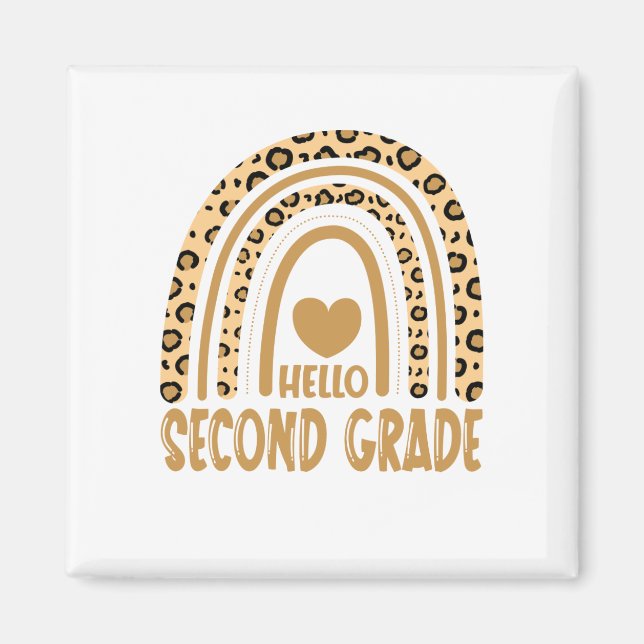 Hello Second Grade-Leopard Rainbow-Back to School Magnet (Vorne)