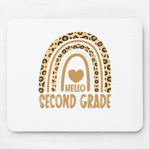 Hello Second Grade-Leopard Rainbow-Back to School Mousepad