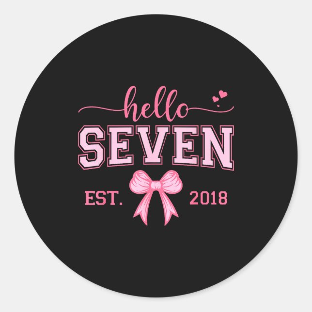 Hello Seven Est 2018 Coquette Bow 7th Birthday Gir Runder Aufkleber (Vorderseite)