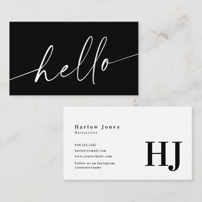 Hello Signature Minimalistisch Black & White Visitenkarte (Vorne/Hinten)