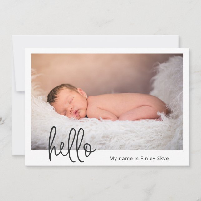 Hello Simple Baby Foto Modern Birth Ankündigung (Vorderseite)