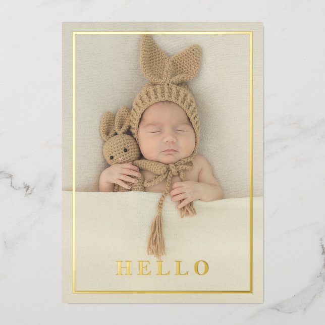 Hello Simple Gold Foil Faire-part de naissance pho (Recto)
