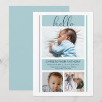 Hello Simple Minimalistisch Blue Baby Boy Birth