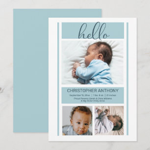 Hello Simple Minimalistisch Blue Baby Boy Birth Ankündigung