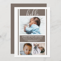 Hello Simple Minimalistisch Greige Baby Boy Birth 