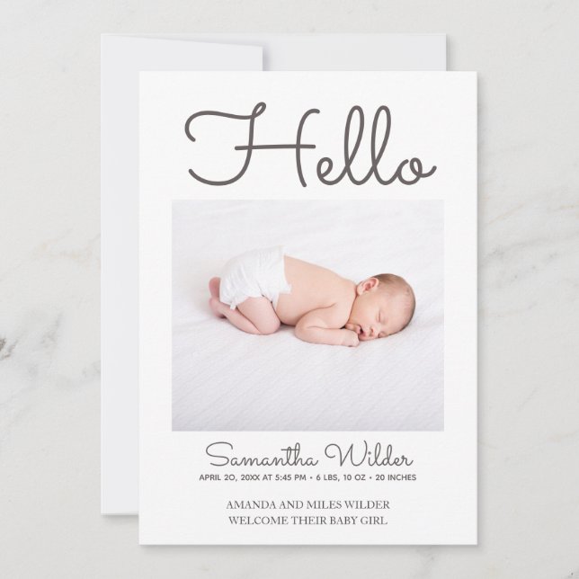 Hello Simple Modern Photo Faire-part de naissance (Devant)
