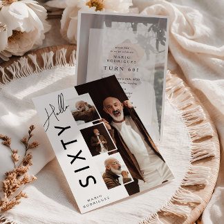 Hello SIXTY' Modern Photo Collage 60th Birthday Einladung