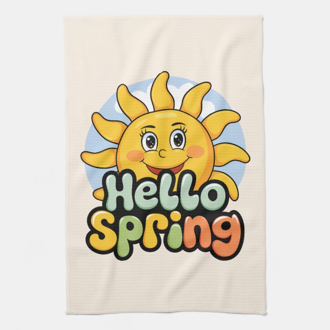 Hello Spring: Die Sonne lächelt und der blaue Himm Geschirrtuch (Vertikal)