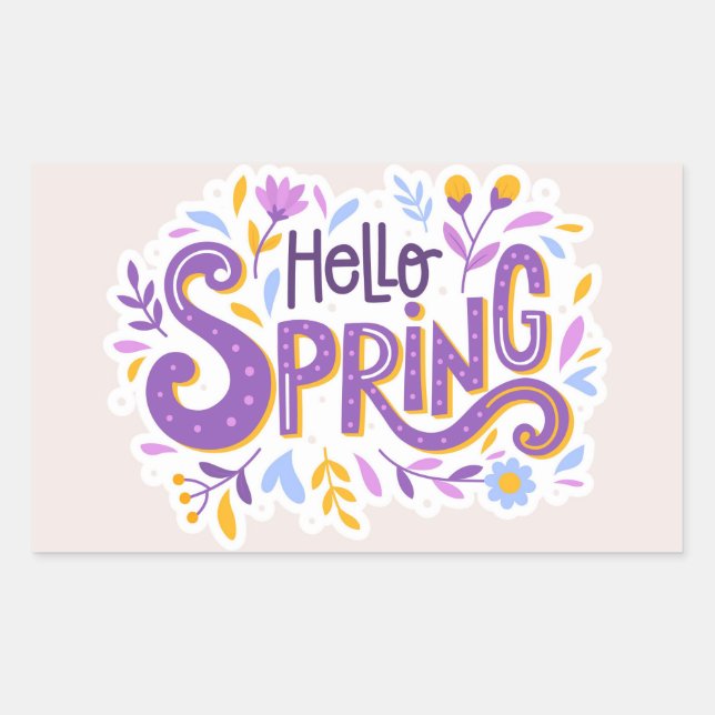 Hello Spring Floral Rechteckiger Aufkleber (Vorderseite)