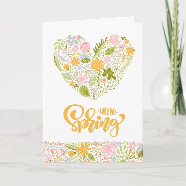 Hello Spring Greeting Card with Floral Heart Karte (Vorderseite)