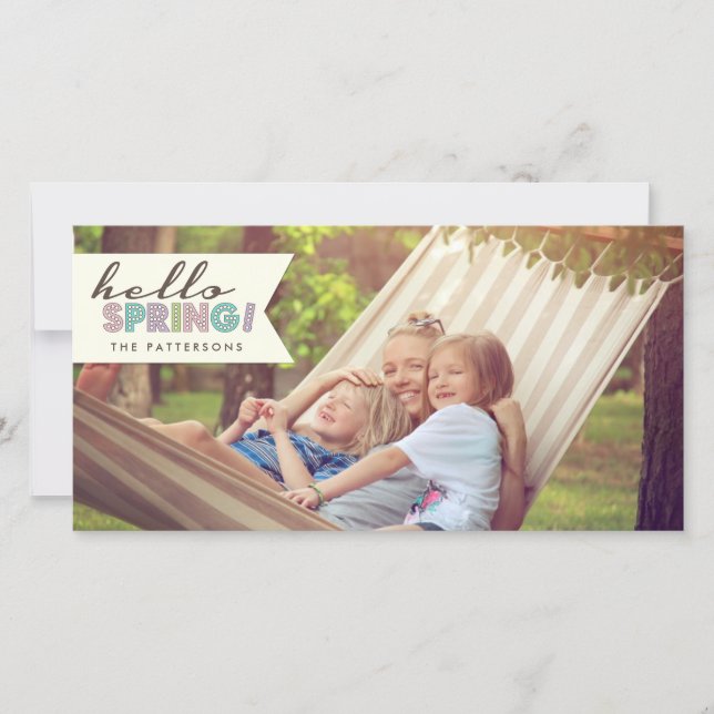 Hello Spring Happy Osterfoto Card Feiertagskarte (Vorderseite)