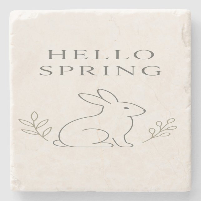 Hello Spring Minimal Bunny Line Art Steinuntersetzer (Vorderseite)