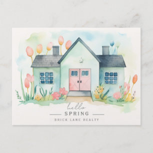 Hello Spring Pastel House Real Anwesen Marketing Postkarte