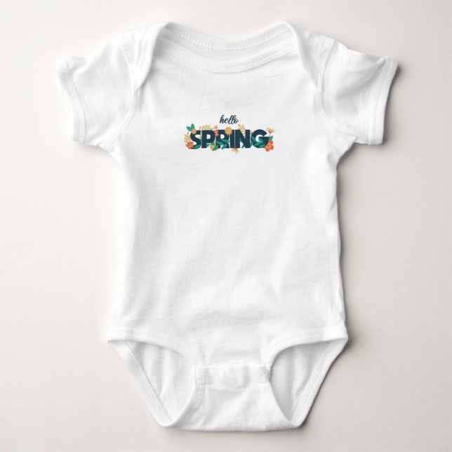 Hello Spring Pattern Schöne Blume Pflanze Baby Strampler (Vorderseite)