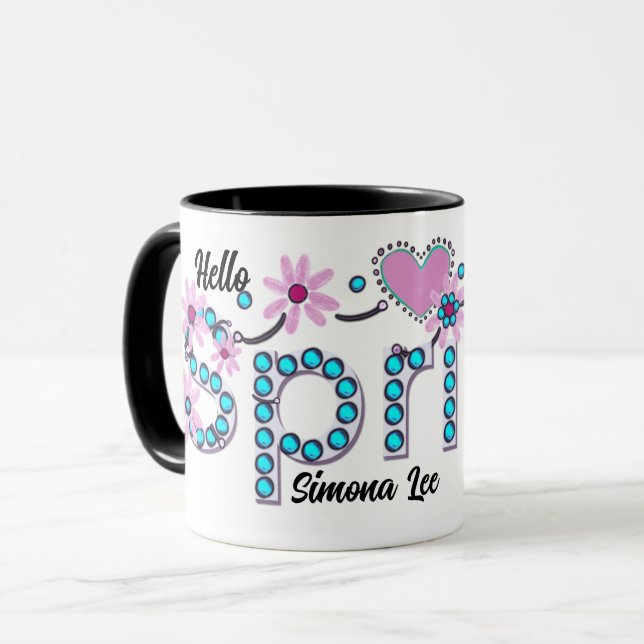 Hello Spring Personalisiertes Geschenk Tasse (Vorderseite Links)