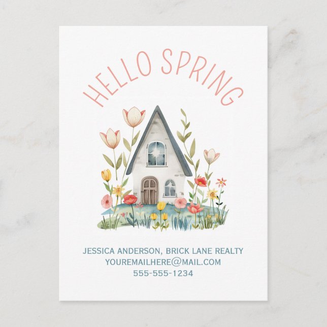 Hello Spring Real Anwesen Kontaktinformationen Postkarte (Vorderseite)