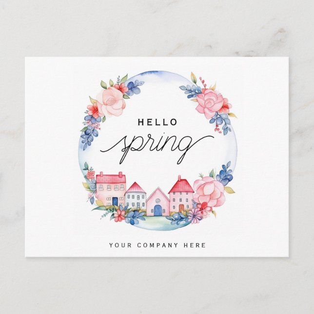 Hello Spring Watercolor Blumenstrauß House Realty Postkarte (Vorderseite)